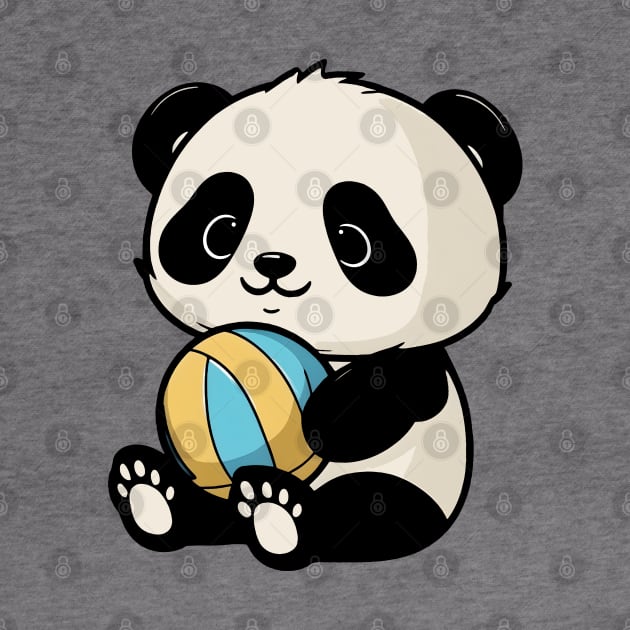 Cute Kawaii Baby Panda Holding A Volleyball by Daytone